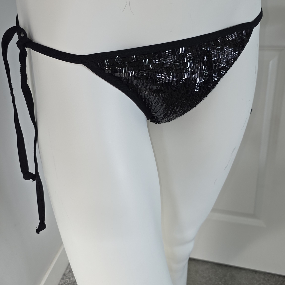 Victoria's Secret Black Sequin Tie-Side Bikini Panty Size M